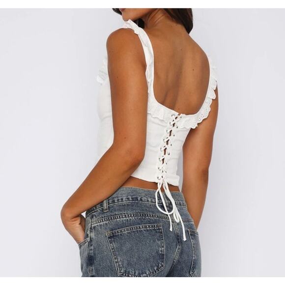 White Fox Boutique - Betting On Us Lace Up Back Bustier in White - Picture 4 of 5